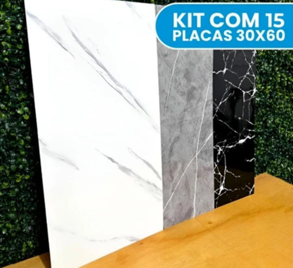 Kit Placas Adesivas Mármore Parede Autocolante 3D Porcelanato 30X60